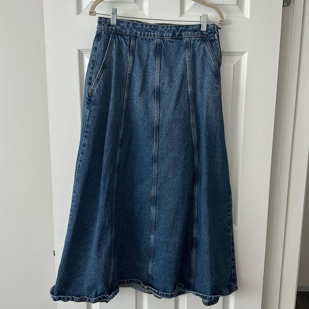 A Line Denim Maxi Skirt